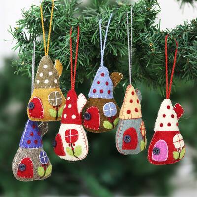 Novica Handmade Holiday Homes Wool Felt Ornaments (Set Of 6)