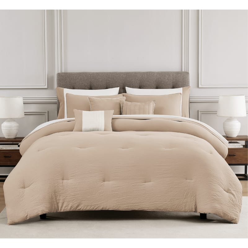 Allia Crinkle Comforter Sheet Set & Decorative Pillows - TAUPE - King