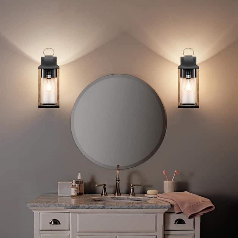 E26 Light fixture rustic wood wall lighting metal porch light