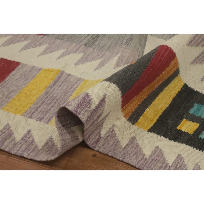 Hand Woven Southwestern Wool Grey Geometric Area Rug - 9' 6'' X 8' 0''