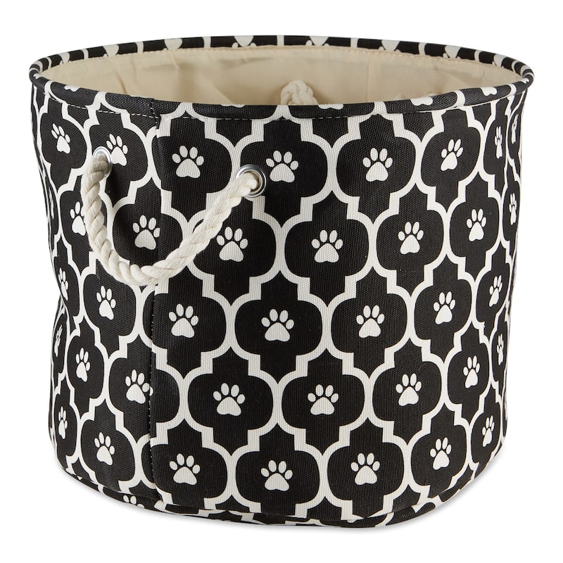 18" Black Decorative Round Large Lattice Paw Pet Storage Bin
