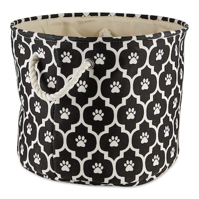 18" Black Decorative Round Large Lattice Paw Pet Storage Bin