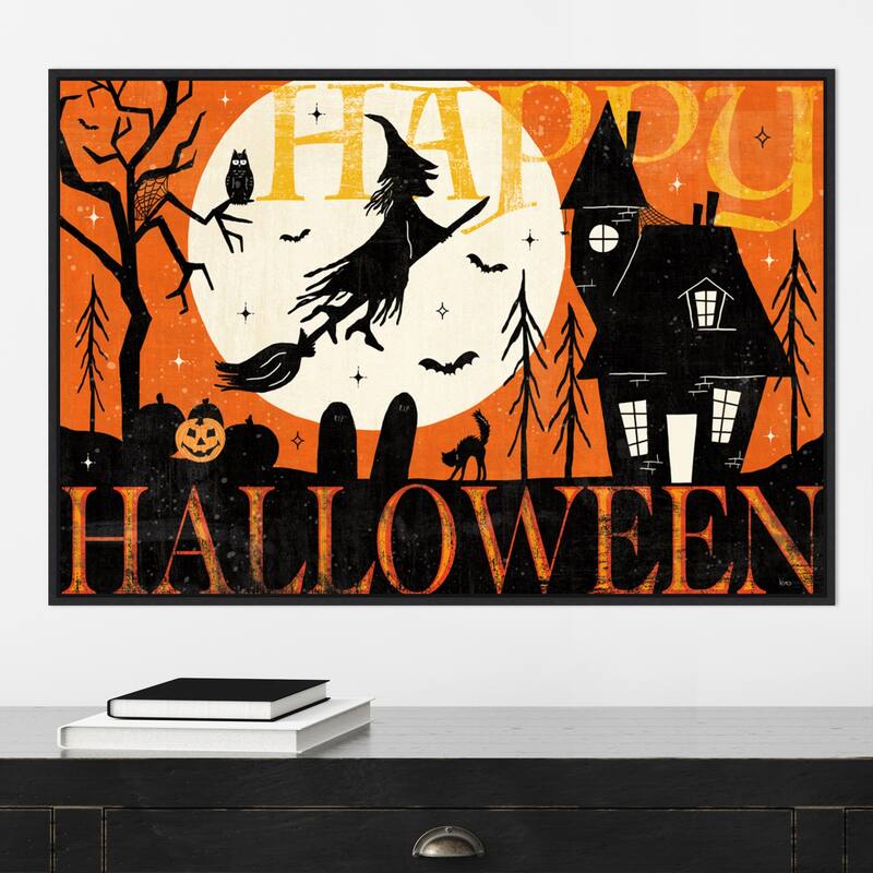 Halloween is Calling I by Veronique Charron Canvas Art Framed - Sylvie Black