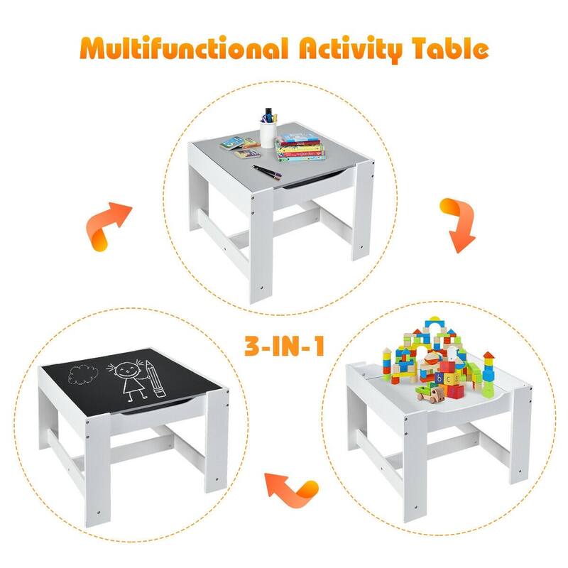 Kids Table and Chairs Set with Storage, Blackboard, and Whiteboard for Creative Drawing and Play