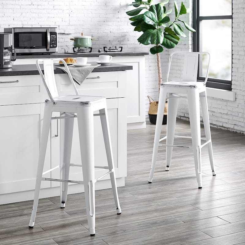 AC Pacific 30 Inch Metal Barstool Set of 2 - White