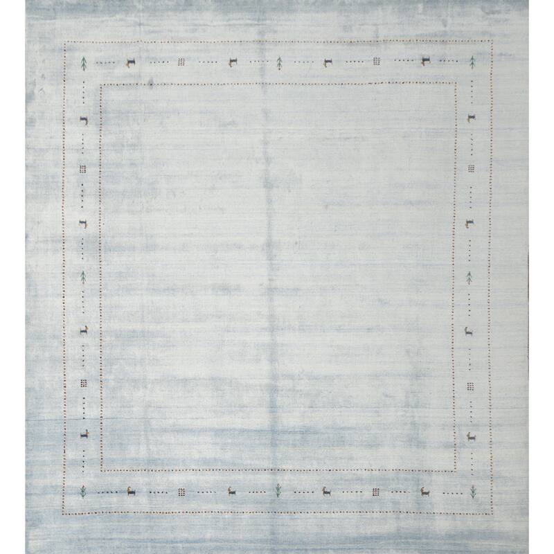 Hand Knotted Oriental 100% Wool Carpet Tribal Animal Pictorial Navy Blue & Blues Gabbeh Area Rug - 9' 0'' X 9' 1''