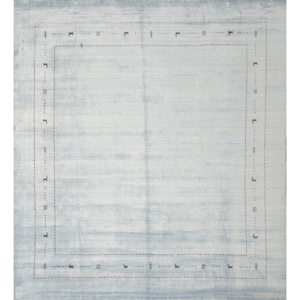 Hand Knotted Oriental 100% Wool Carpet Tribal Animal Pictorial Navy Blue & Blues Gabbeh Area Rug - 9' 0'' X 9' 1''
