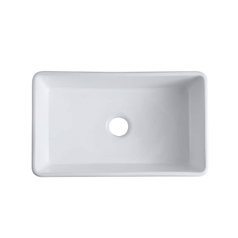 Durable 30-Inch Fireclay Farmhouse Apron Reversible Single Bowl White Kitchen Sink with Strainer