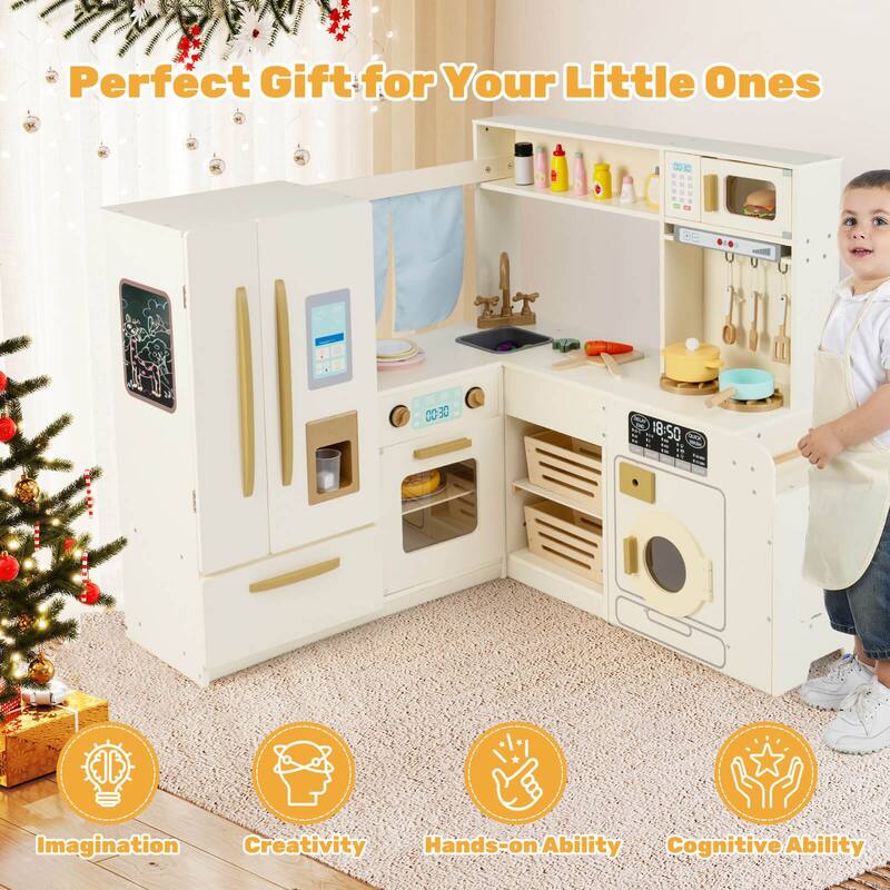 Costway Corner Play Kitchen with Lights & Sounds Wooden Toy Kitchen - See Details