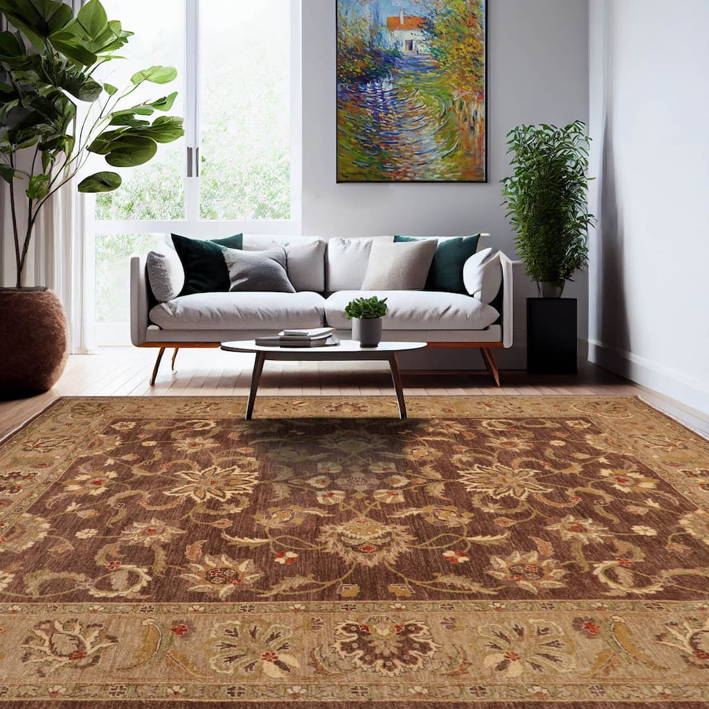 Hand Knotted Chobi Peshawar Brown Persian Wool Traditional Area Rug - 9' x 12'