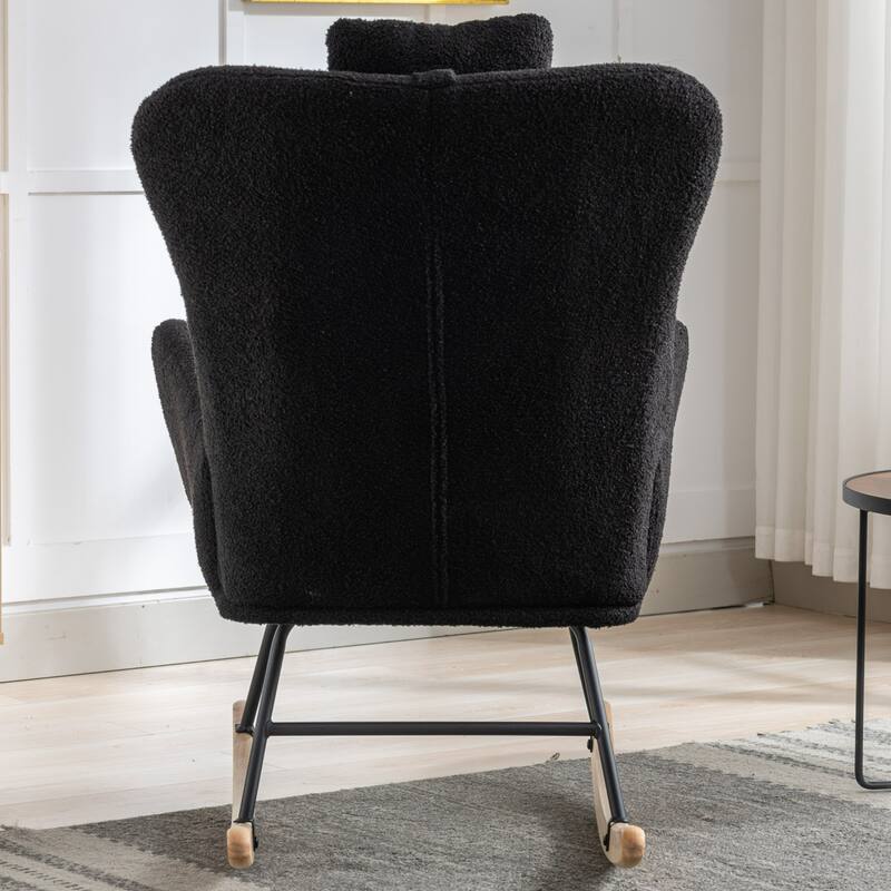 Teddy Fabric Wingback Rocking Chair for Nursery with Safe Solid Wood Base