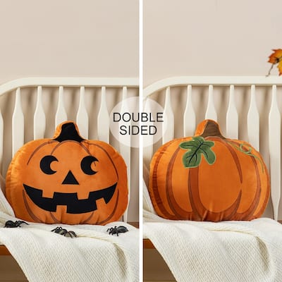 Glitzhome 15.5"L Fall/ Halloween Double Sided Pumpkin Throw Pillow