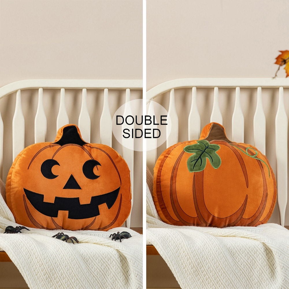 Glitzhome 15.5"L Fall Halloween Double Sided Pumpkin Throw Pillow