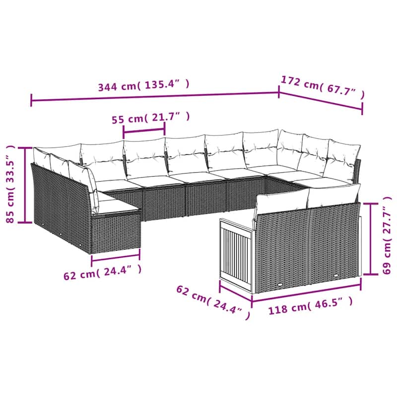vidaXL Patio Sofa Set with Cushions Outdoor Conversation Furniture Poly Rattan