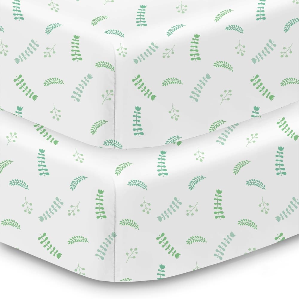 BreathableBaby Cotton Percale Fitted Sheet, For 52" x 28"/132 x 71 cm Crib & Toddler Bed Mattress, Prints (2-Pack)