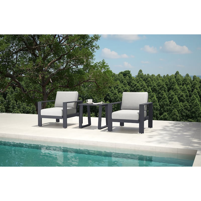 3-Piece Outdoor Patio Bistro Set with Gray Cushions