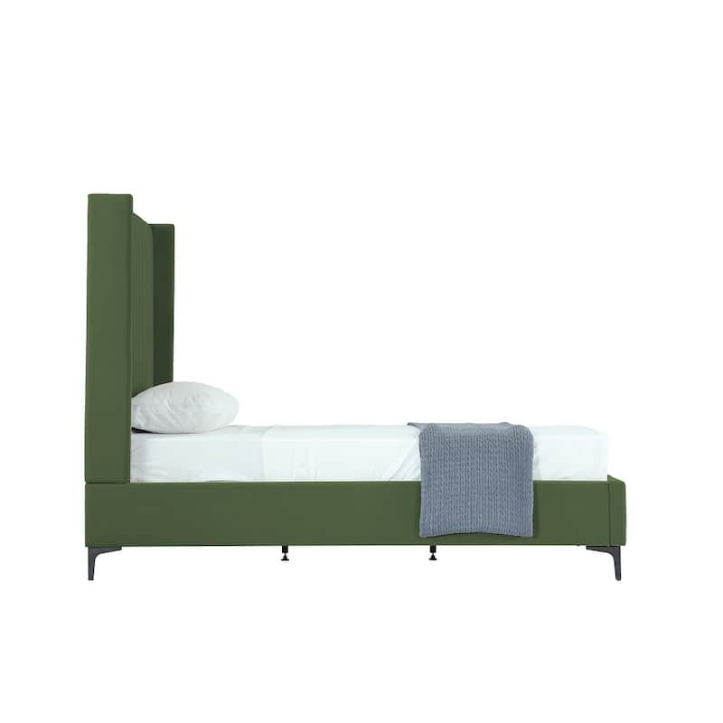 Manhattan Comfort Promenade Mid-Century Modern Velvet Upholstered Bed