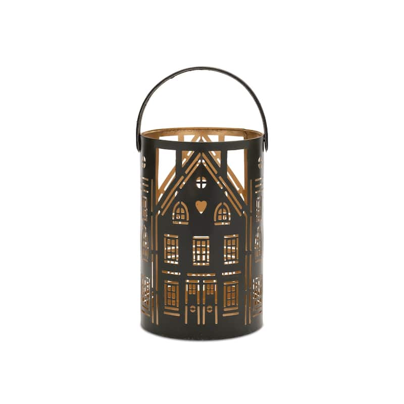 Iron Leather House Lanterns Set of 3 with Cutouts and Handles - 7” x 7” x 12.5” (L x W x H)