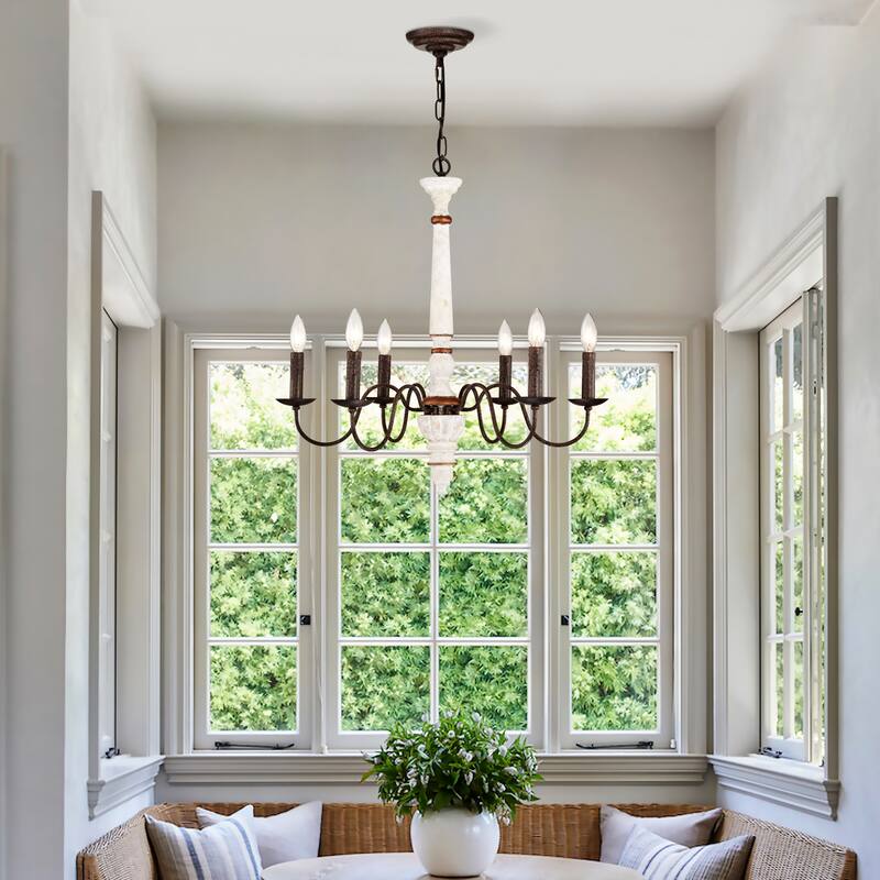 Retro white and Rust Color Chandelier With Light Fixture 6 Light Pendant Light Fixtures for Dining Room, Lobby, Kitchen