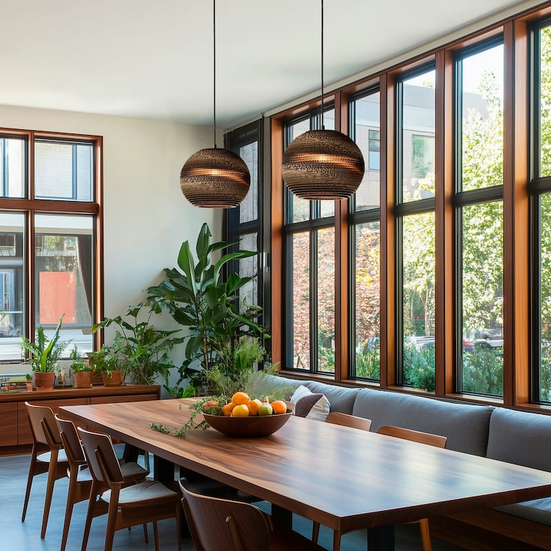 1-light Brown Natural Pendant Light With Nordic Style Globe Cardboard Shade For Dining Table