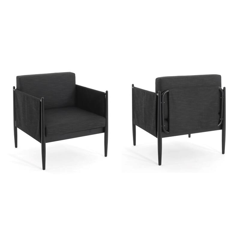 Roomfitters Dawson Outdoor Aluminum Club Chairs with Water Resistant Cushions, Modern Black Set of 2 - Set of 2 - Black