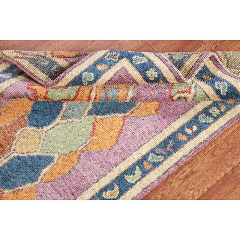 Hand Knotted Oriental 100% Wool Carpet Transitional All-Over Purples Oushak Runner Rug - 7' 10'' X 3' 0''