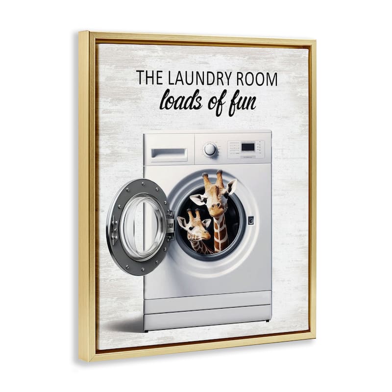 Stupell Giraffes & Laundry Load Framed Floater Canvas Wall Art Design By Lettered and Lined