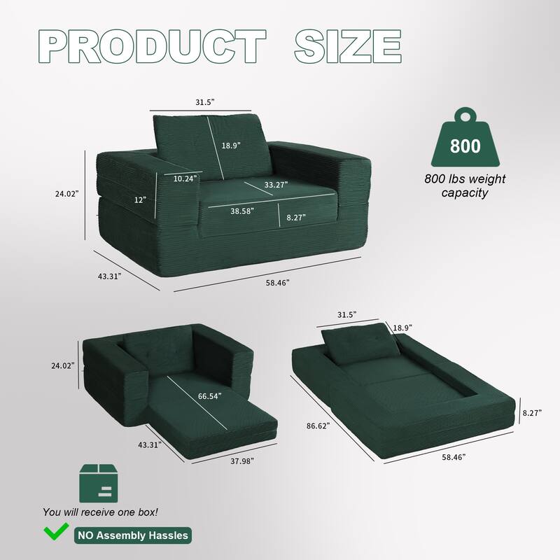 Compression Human Dog Sofa Bed for Adult & Pets, Modern Floor Couch With Pillow for Living Room Bedroom, Corduroy Fabric