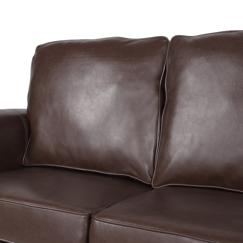 Roomfitters 3 Seater Classic Faux Leather Sofa with Rolled Arms and Nailhead Trim for Living Room or Study