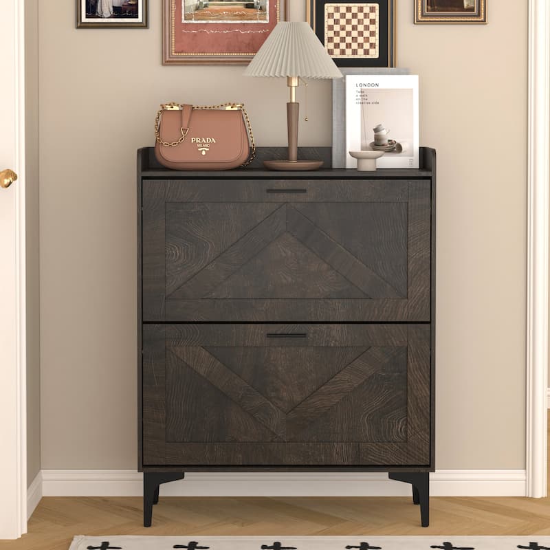 Shoe Cabinet with 2 Flip Drawers& Open Shelves,Modern Entryway Shoe Storage