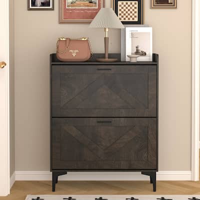 Shoe Cabinet with 2 Flip Drawers& Open Shelves,Modern Entryway Shoe Storage
