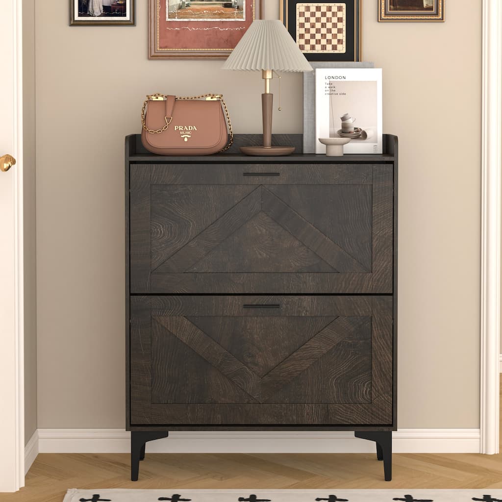 Shoe Cabinet with 2 Flip Drawers& Open Shelves,Modern Entryway Shoe Storage