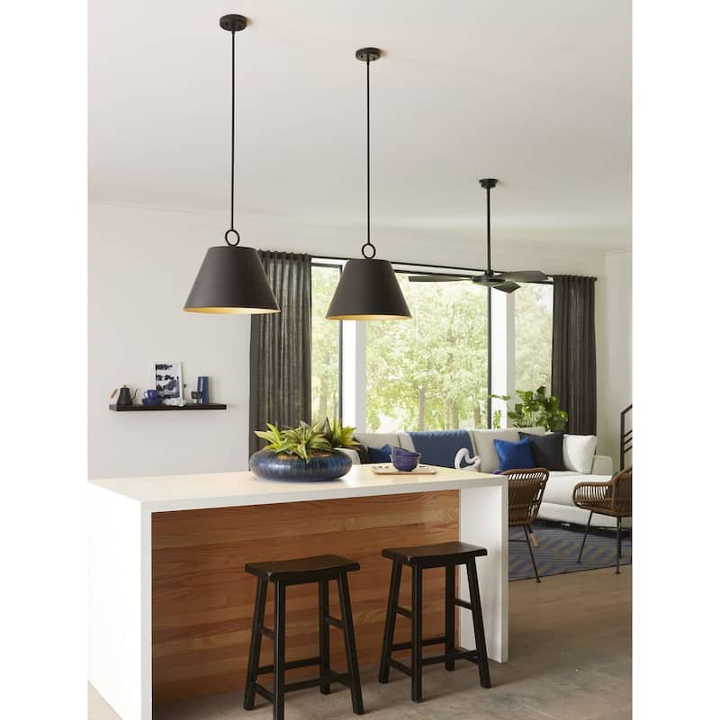 Parkhurst Collection Three-Light New Traditional Matte Black Metal Glass Pendant Light - 17.87 in x 17.87 in x 15.25 in