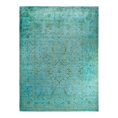 Overdyed, One-of-a-Kind Hand-Knotted Area Rug - Blue - 9' 1" x 12' 3"