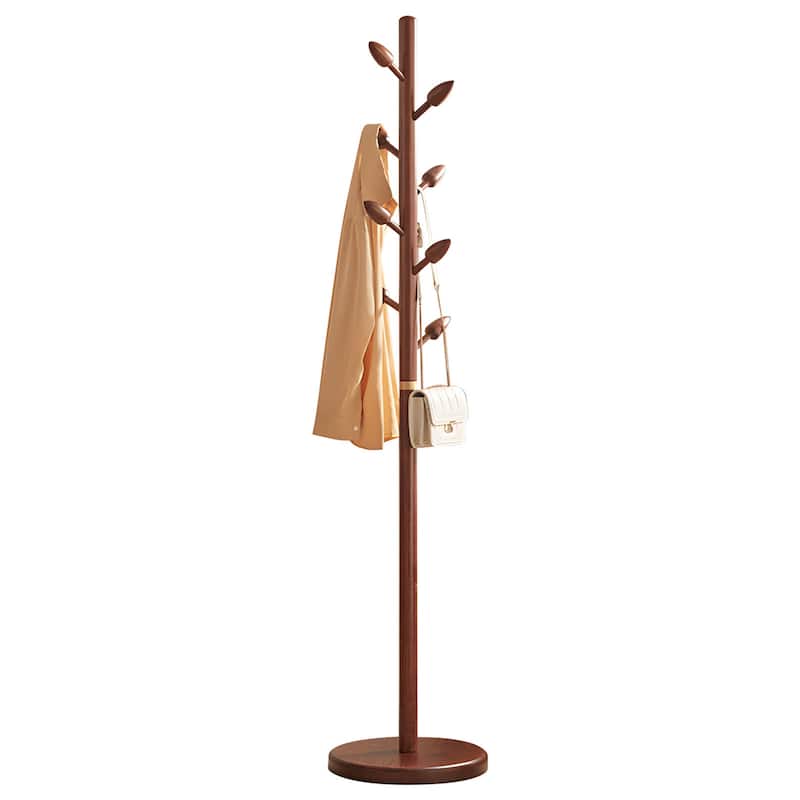 Tree-branch Rubberwood Freestanding Coat Rack with Hooks