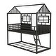 preview thumbnail 9 of 7, Black Metal Low Bunk Bed with Fence-shaped Guardrail and Built-in Ladder, Twin over Twin Size