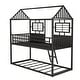 preview thumbnail 9 of 7, Black Metal Low Bunk Bed with Fence-shaped Guardrail