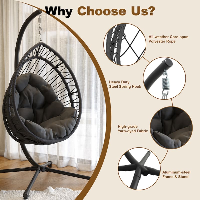 Anmytek Egg-Shaped Hanging Swing Chair with Stand