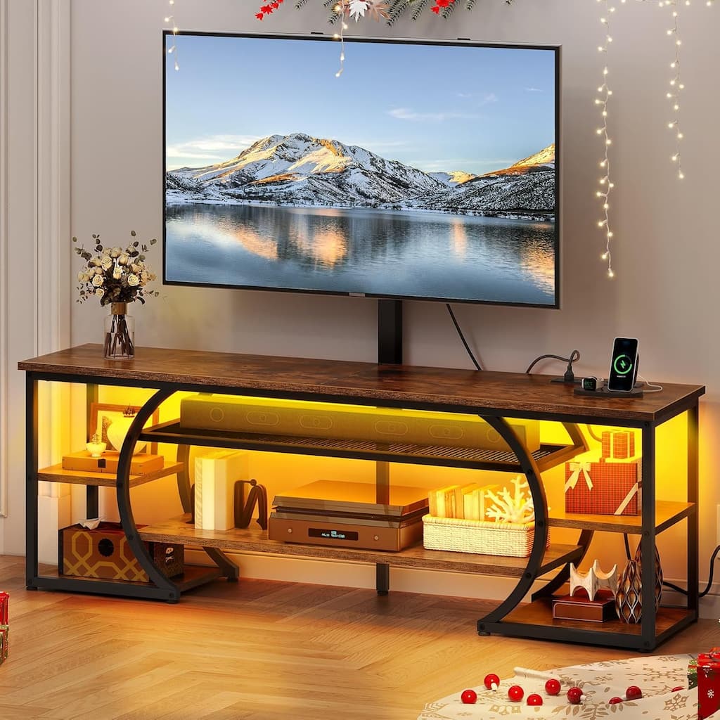 Moasis Industrial TV Stand Media Console with Mount and Storage Shelves for TV up to 70 Inches