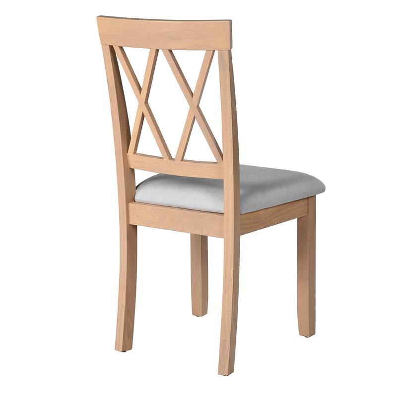 Natural Extendable Dining Set with Drop Leaf, Upholstered Dining Chair