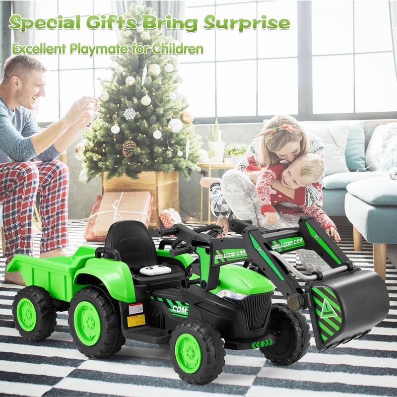 EROMMY Ride on Car Toys with Remote Control, Digger, Horn, Lights, Music Player, Safety Belt,