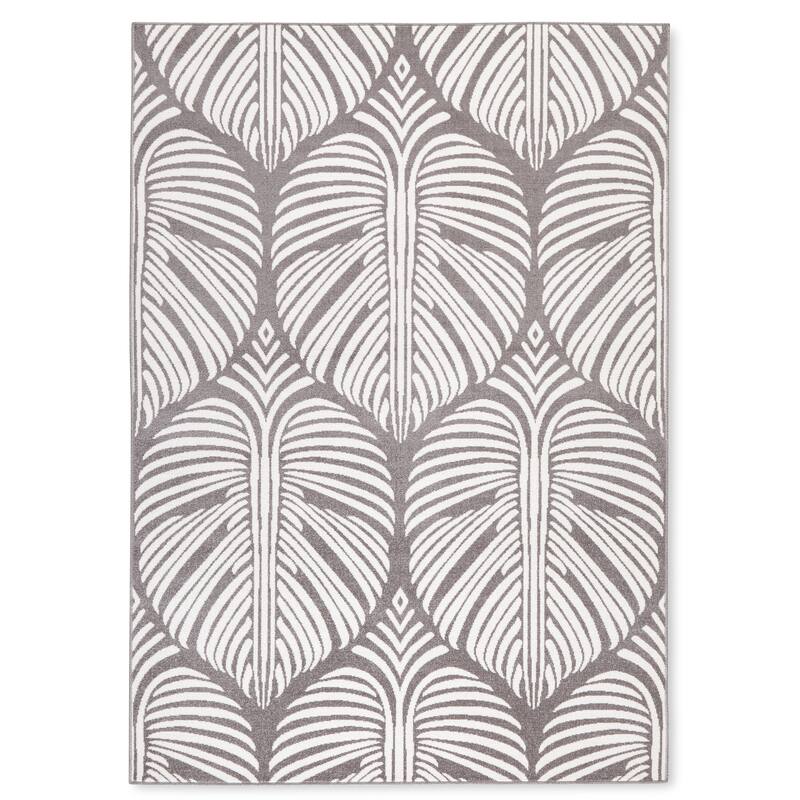 TOMMY BAHAMA Lanai Palm Leaves Indoor Outdoor Area Rug, Leaf Tropical Design, UV Fade Resistant - 6'6"x9'2" - Dark Grey/Ivory
