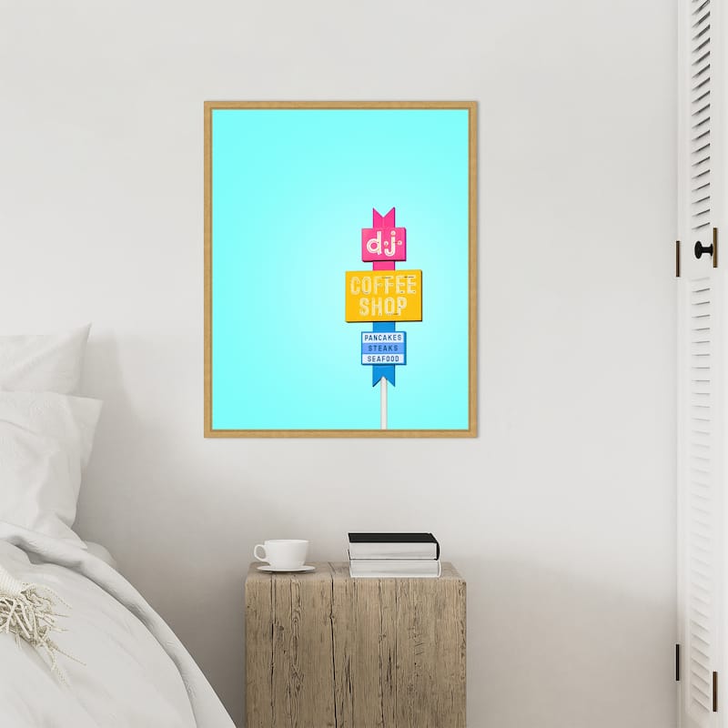 DJ Coffee Shop Sign by Tom Windeknecht Framed Canvas Wall Art Print - Sylvie Bright Gold