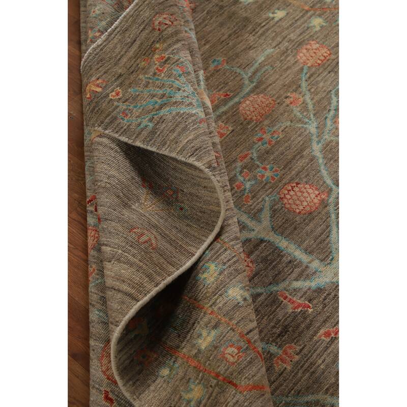 Hand Knotted Oriental 100% Wool Carpet Transitional Floral Brown Oushak Area Rug - 8' 11'' X 6' 1''