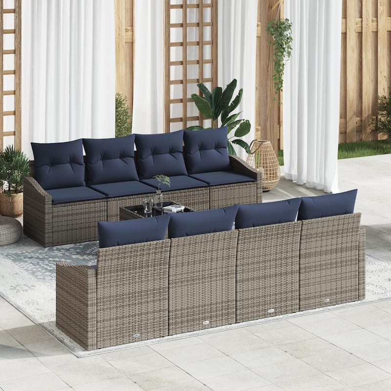 vidaXL 9 Piece Garden Sofa Set with Cushions - 91.7×24.4×27.2 - Grey