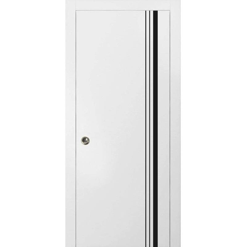 French Pocket Door 18x80 with Planum 0011 White Silk with Kit Trims Rail - White - 30" x 84"
