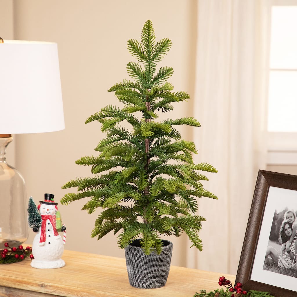 Pine Artificial Christmas Tree in Round Gingham Pot - 28" - Unlit