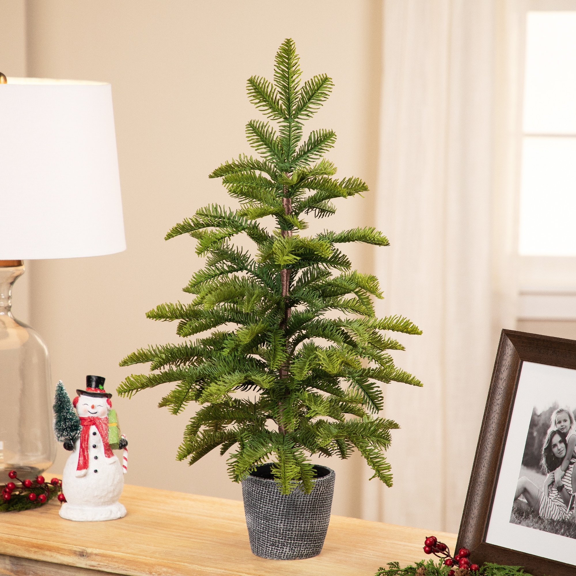 Pine Artificial Christmas Tree in Round Gingham Pot - 28" - Unlit - 2 Foot