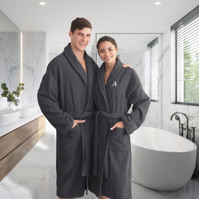 Authentic Hotel and Spa Turkish Cotton Charcoal Monogrammed Unisex Bath Robe