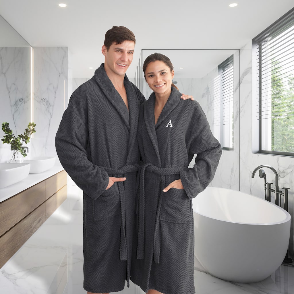 Authentic Hotel and Spa Turkish Cotton Charcoal Monogrammed Unisex Bath Robe